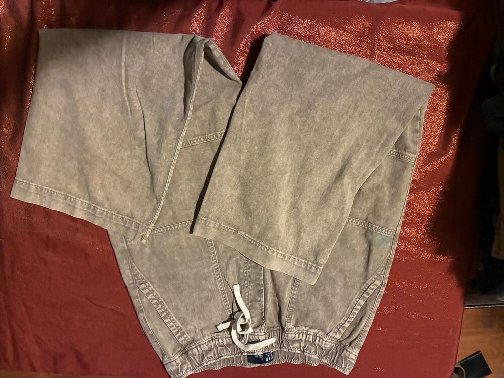 Gap Denim Pants Womens M High Rise Wide Leg Elastic Waist Drawstring Washed Gray